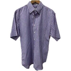 Peter Millar Crown Button Down Shirt Men's Size L Blue Plaid Short Sleeve